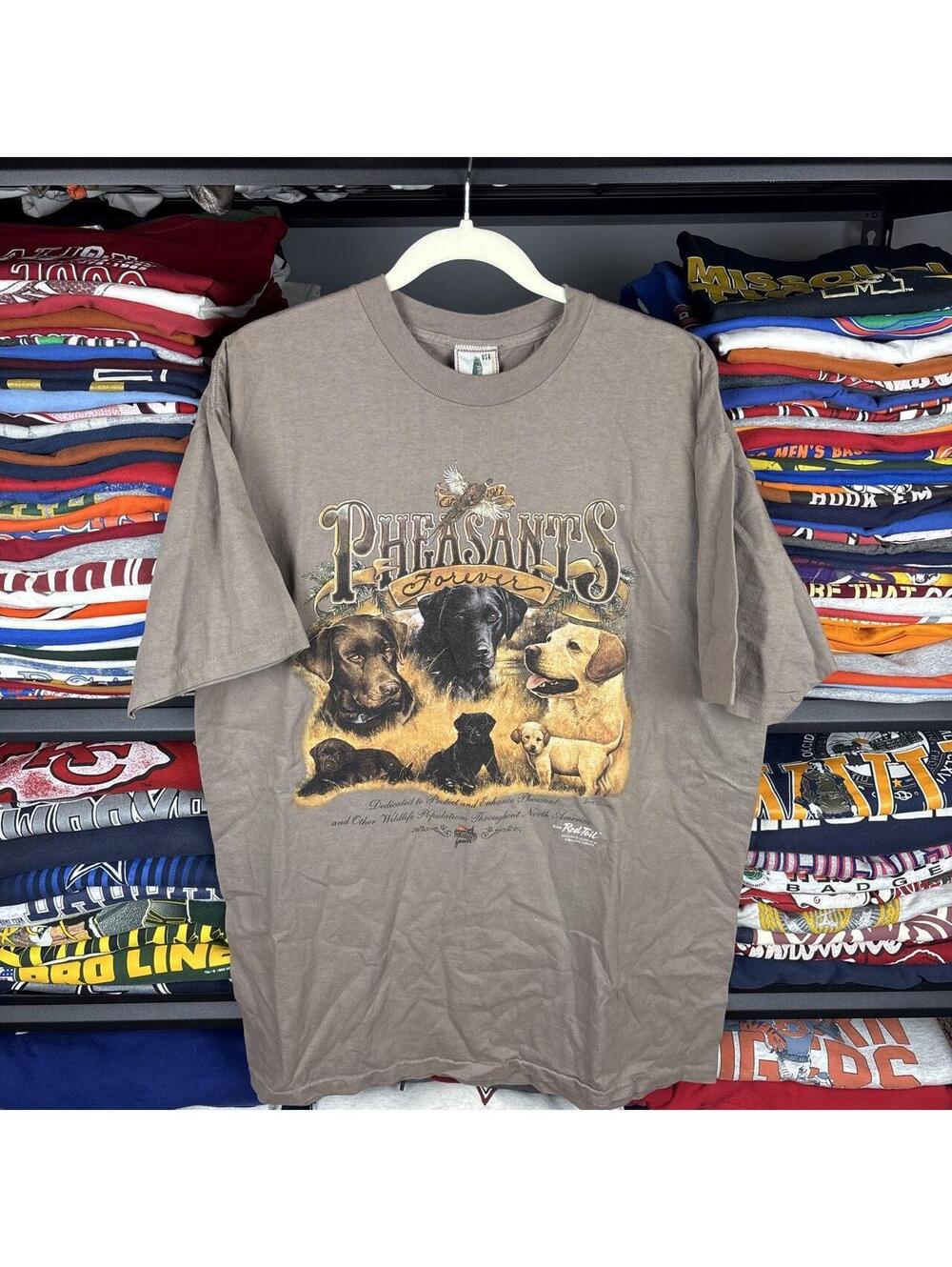 Vintage 90s Pheasants Forever Red Tail Lab Dogs Hunting Tee XL